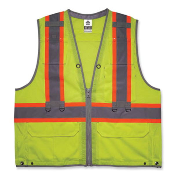 Glowear 8231Tv Class 2 Hi-Vis Tool Tethering Safety Vest, Polyester, 2X-Large/3X-Large, Lime