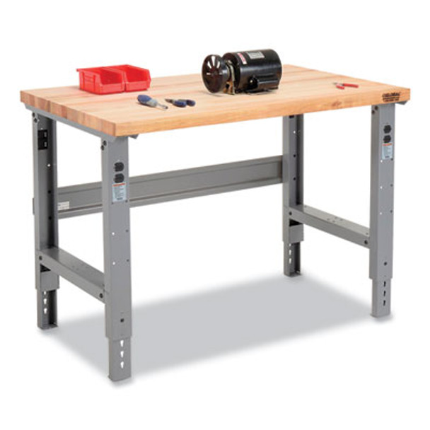 Standard Duty Butcher Block Top Adjustable Height Workbench, 48 x 30 x 30.88 To 36.88, Gray