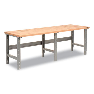 Standard Duty Butcher Block Top Adjustable Height Workbench, 2,000 Lbs, 96 x 36 x 30.88 To 36.88, Maple/Gray