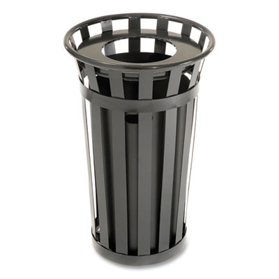 Outdoor Slatted Steel Trash Can, 24 Gal, Black