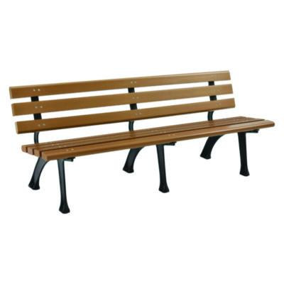 Recycled Plastic Benches With Back, 72" x 23" x 28", Tan Seat/Back, Black Base