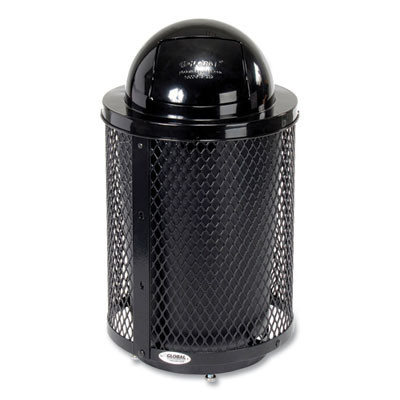 Outdoor Diamond Steel Trash Can With Base, 36 Gal, Black
