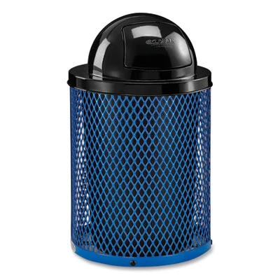 Outdoor Diamond Steel Trash Can, 36 Gal, Dome Lid, Blue