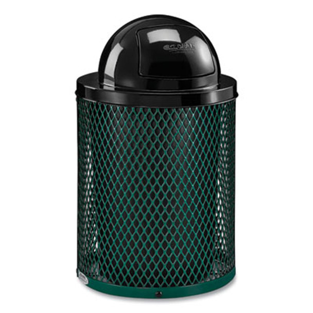 Outdoor Diamond Steel Trash Can, 36 Gal, Dome Lid, Green