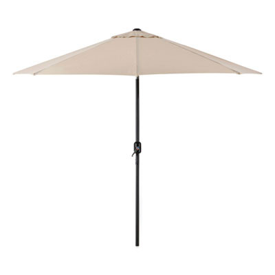 Outdoor Umbrella With Tilt Mechanism, 102" Span, 94" Long, Tan Canopy, Black Handle