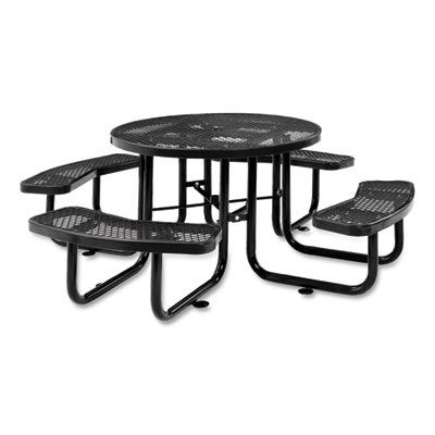 Expanded Steel Picnic Table, Round, 46" Dia x 29.5"h, Black Top, Black Base/Legs
