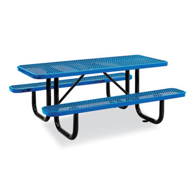 Expanded Steel Picnic Table, Rectangular, 72 x 62 x 29.5, Blue Top, Blue Base/Legs