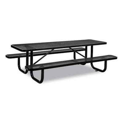 Expanded Steel Picnic Table, Rectangular, 96 x 62 x 29.5, Black Top, Black Base/Legs