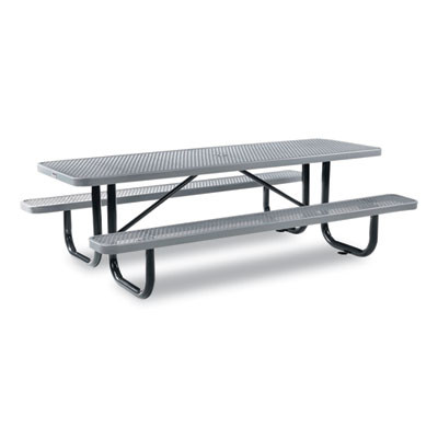 Expanded Steel Picnic Table, Rectangular, 96 x 62 x 29.5, Gray Top, Gray Base/Legs