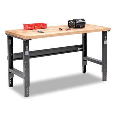 Standard Duty Butcher Block Top Adjustable Height Workbench, 2,000 Lbs, 60 x 30 x 30.88 To 36.88, Birch/Black