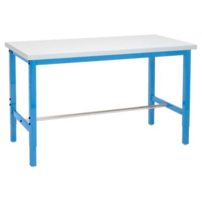 Adjustable Height Heavy Duty Workbenches, 5,000 Lbs, 72 x 30 x 31.63 To 43.63, White/Blue