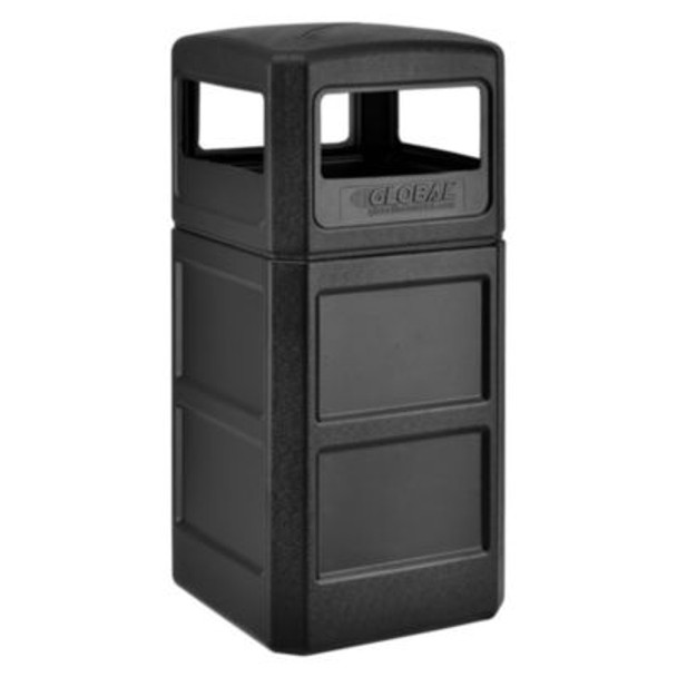 Square Plastic Waste Receptacle, Dome Lid With Open Sides, 42 Gal, Black