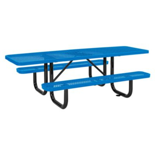 Ada Compliant Expanded Steel Picnic Table, Rectangular, 96 x 60 x 29.5, Blue Top And Base