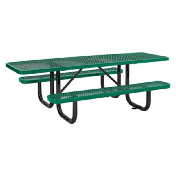 Ada Compliant Expanded Steel Picnic Table, Rectangular, 96 x 60 x 21.5, Green Top And Base