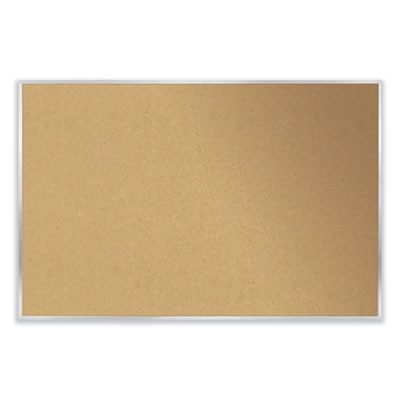 Aluminum-Frame Natural Corkboard, 60.5" x 48.5", Tan Surface, Satin Aluminum Frame