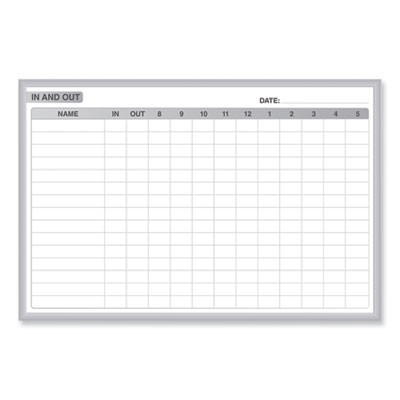 In/Out Magnetic Whiteboard, Personnel In/Out Tracking Chart, 72.5" x 48.5", White/Gray Surface, Satin Aluminum Frame