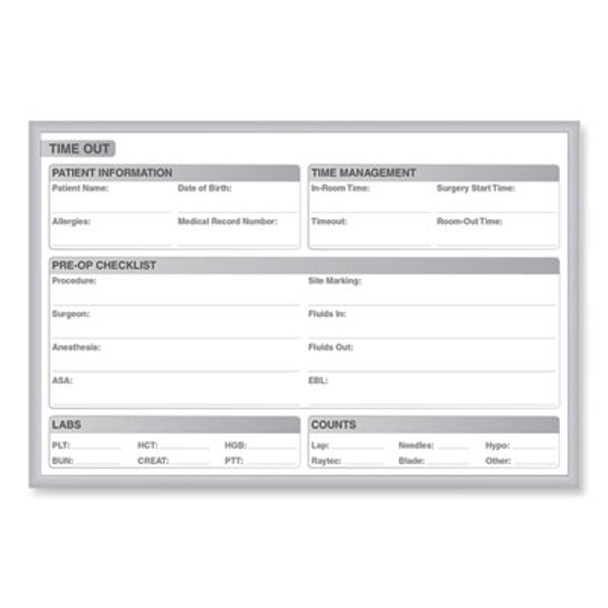 Time Out Magnetic Whiteboard, Patient/Staff Time Management Chart, 36" x 24", White/Gray Surface, Satin Aluminum Frame