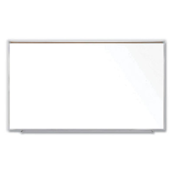 Magnetic Porcelain Whiteboard With Aluminum Frame And Maprail, 96.53" x 60.47", White Surface, Satin Aluminum Frame