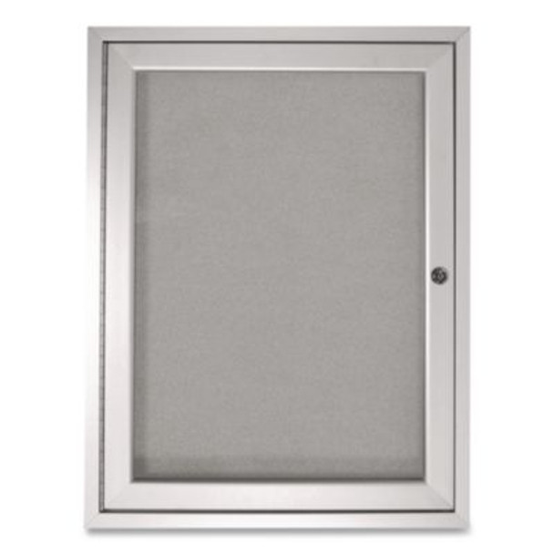 1 Door Enclosed Vinyl Bulletin Board With Satin Frame, 18" x 24", Silver Surface, Satin Aluminum Frame