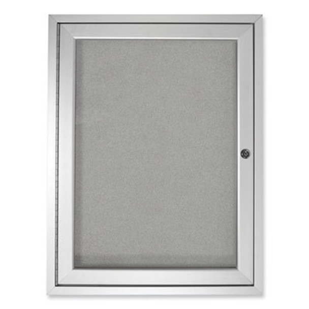 1 Door Enclosed Vinyl Bulletin Board With Satin Frame, 24" x 36", Silver Surface, Satin Aluminum Frame