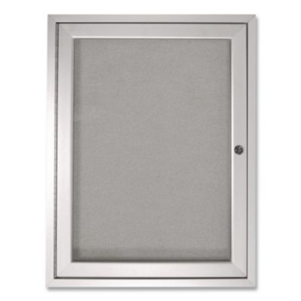 1 Door Enclosed Vinyl Bulletin Board With Satin Frame, 24" x 36", Silver Surface, Satin Aluminum Frame