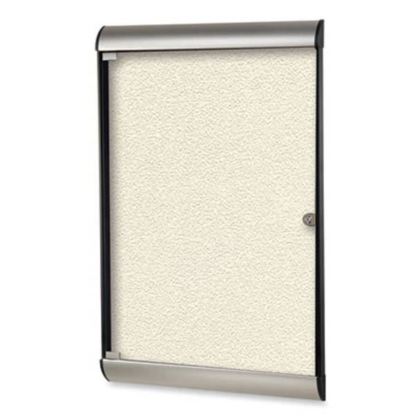 Silhouette 1 Door Enclosed Vinyl Bulletin Board With Satin Frame, 27.75" x 42.13", Ivory Surface, Black/Satin Aluminum Frame