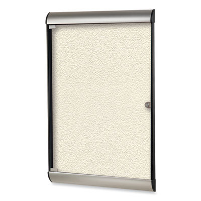 Silhouette 1 Door Enclosed Vinyl Bulletin Board With Satin Frame, 27.75" x 42.13", Ivory Surface, Black/Satin Aluminum Frame