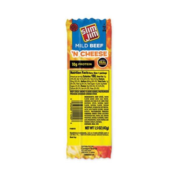 Beef And Cheese Meat Sticks, 1.5 Oz, 18/Carton
