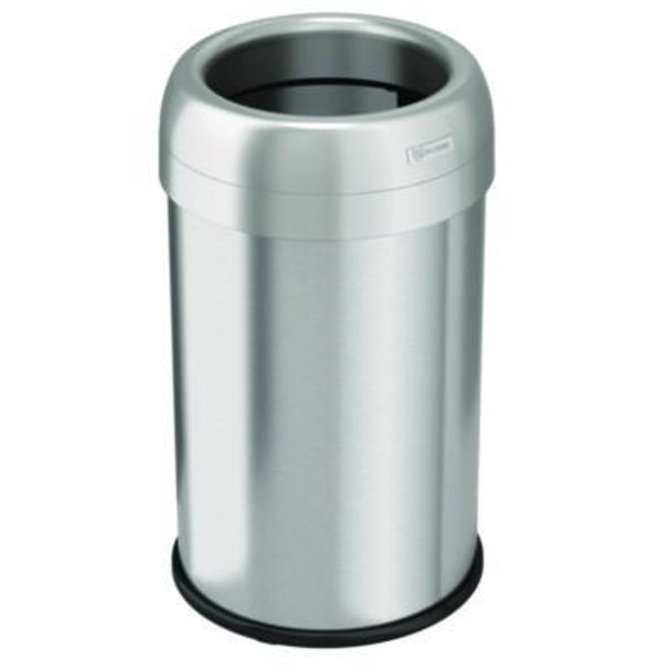 Open Top Trash Can, 13 Gal, Plastic/Stainless Steel, Silver