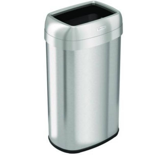 Open Top Trash Can, Oval, 16 Gal, Plastic/Stainless Steel, Silver