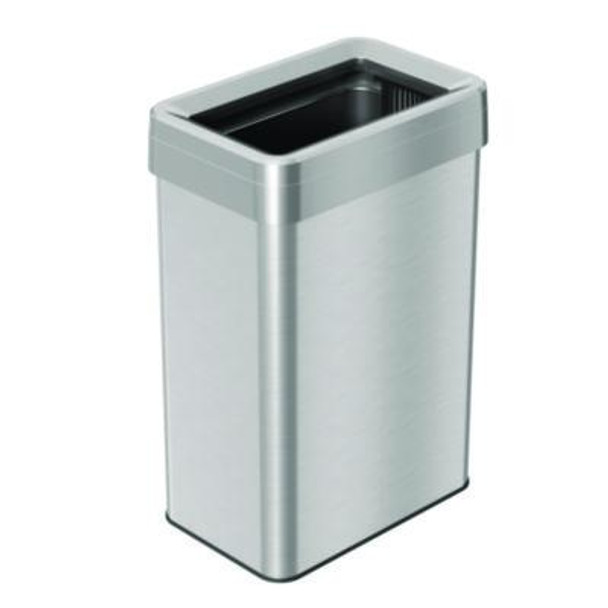 Open Top Trash Can, Rectangular, 16 Gal, Plastic/Stainless Steel, Silver
