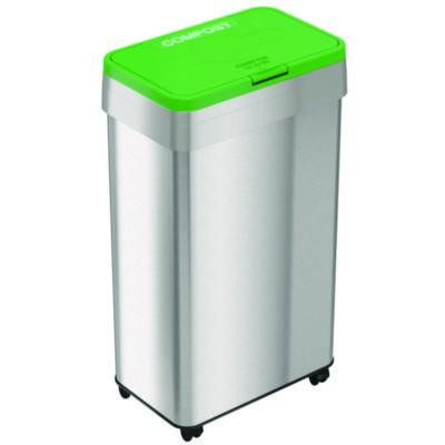 Open Top Compost Bin With Wheels And Color-Coded Lid, 21 Gal, Plastic/Stainless Steel, Silver/Green