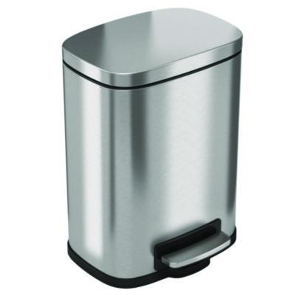 Step Pedal Trash Can, 1.3 Gal, Plastic/Stainless Steel, Silver