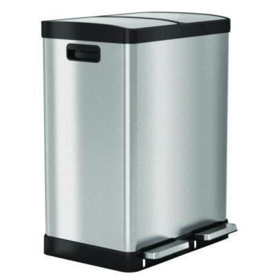 Fire-Resistant Step Pedal Trash Can And Recycle Bin, 16 Gal, Plastic/Stainless Steel, Silver