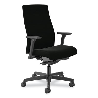Ignition 2.0 Fabric Upholstered Mid-Back Task Chair With Adjustable T-Arms, 17" To 21.5" Seat Height, Black Seat/Back