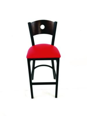 Circle Series Barstool, Supports Up To 300 Lb, 28.5" Seat Height, Red Seat, Dark Walnut Back, Black Base