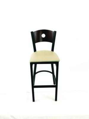 Circle Series Barstool, Supports Up To 300 Lb, 28.5" Seat Height, Taupe Seat, Dark Walnut Back, Black Base