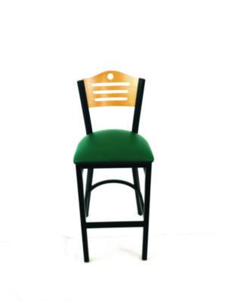 Eagle Series Barstool, Supports Up To 300 Lb, 28.5" Seat Height, Green Seat, Natural Back, Black Base