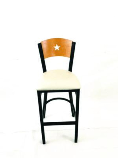 Liberty Series Barstool, Supports Up To 300 Lb, 28.5" Seat Height, Cream Seat, Natural Back, Black Base