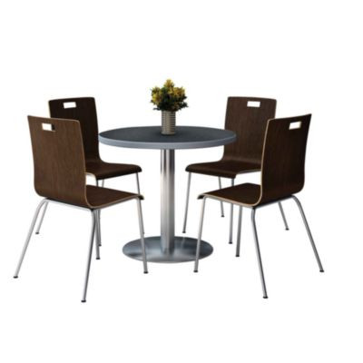 Pedestal Table With Four Espresso Jive Series Chairs, Round, 36" Dia x 29h, Graphite Nebula