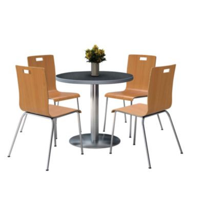 Pedestal Table With Four Natural Jive Series Chairs, Round, 36" Dia x 29h, Graphite Nebula