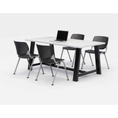 Midtown Dining Table With Four Black Kool Series Chairs, 36 x 72 x 30, Designer White