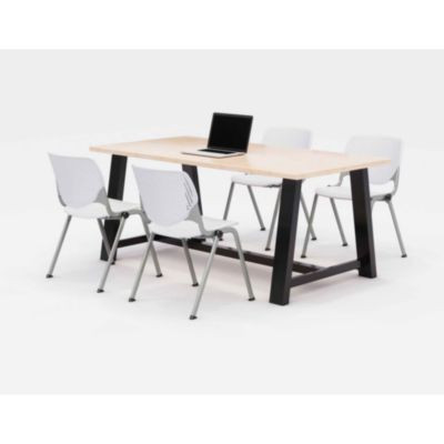 Midtown Dining Table With Four White Kool Series Chairs, 36 x 72 x 30, Kensington Maple