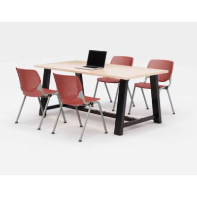Midtown Dining Table With Four Coral Kool Series Chairs, 36 x 72 x 30, Kensington Maple