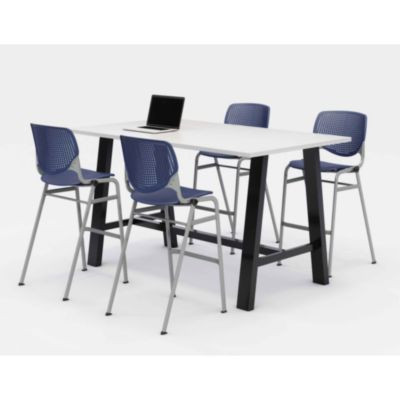 Midtown Bistro Dining Table With Four Navy Kool Barstools, 36 x 72 x 41, Designer White