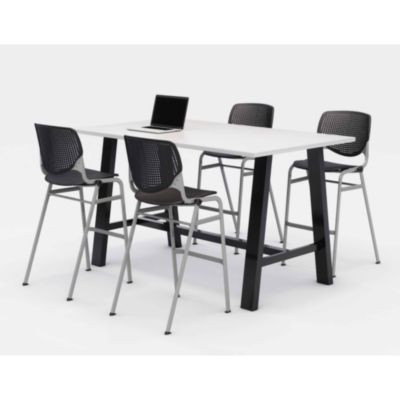 Midtown Bistro Dining Table With Four Black Kool Barstools, 36 x 72 x 41, Designer White