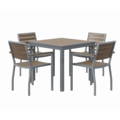 Eveleen Outdoor Patio Table With Four Mocha Powder-Coated Polymer Chairs, Square, 32", Mocha