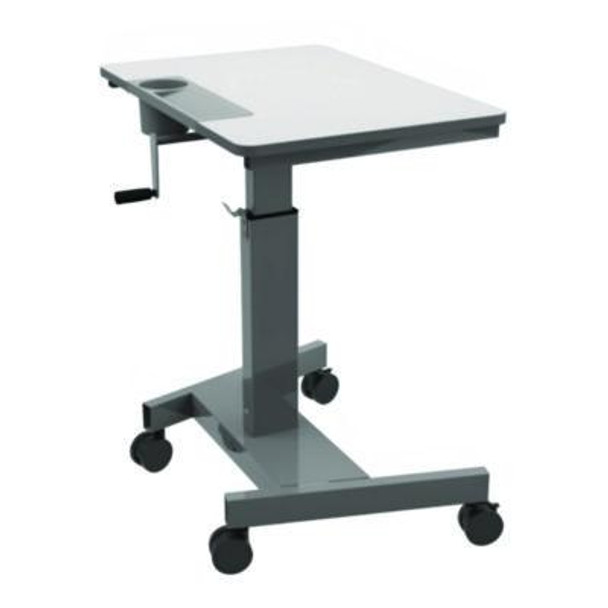 Sit Stand Student Desk With Crank Handle, 27.5 x 19.5 x 26.25 To 42, White/Gray