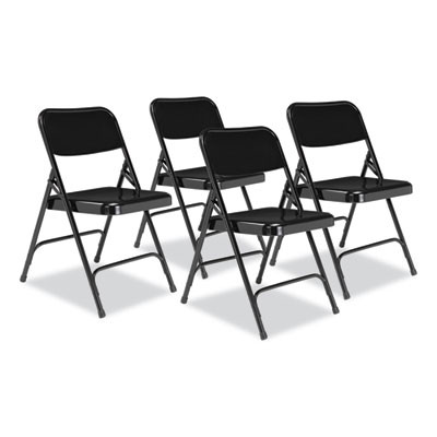 200 Series Premium All-Steel Double Hinge Folding Chair, Supports Up To 500 Lb, 17.25" Seat Height, Black, 4/Carton