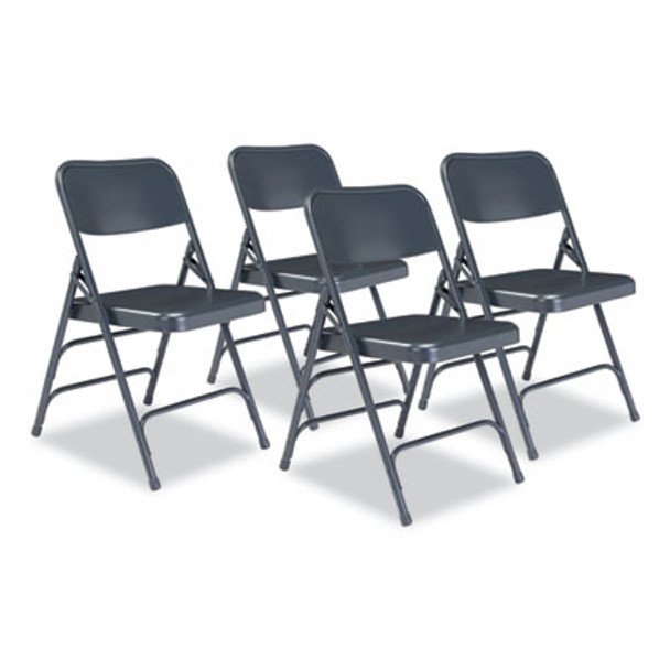 300 Series Deluxe All-Steel Triple Brace Folding Chair, Supports Up To 480 Lb, 17.25" Seat Height, Blue, 4/Carton